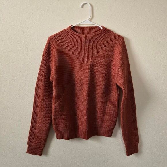 Heartloom Sweaters - Women's Heartloom Geometric Tight Knit Burgundy High Crewneck Sweater Small